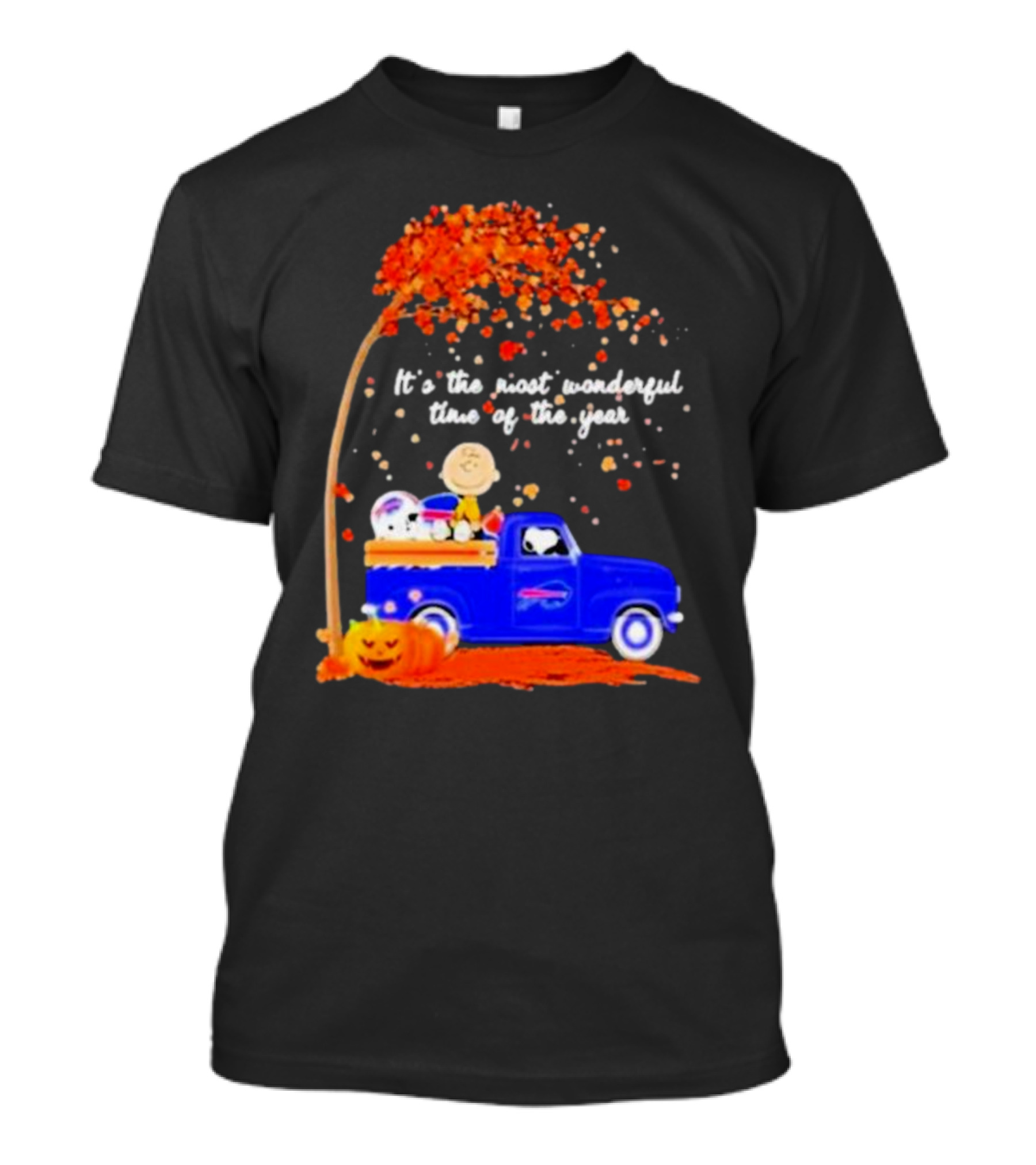 Snoopy And Charlie Brown Buffalo Bills It's The Most Wonderful Time Of The Year Autumn Truck Scene T-Shirt