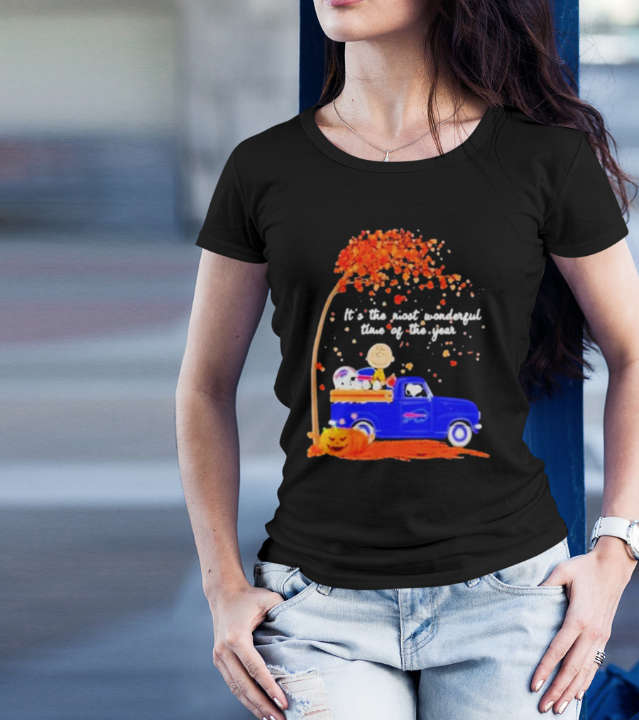Snoopy And Charlie Brown Buffalo Bills It's The Most Wonderful Time Of The Year Autumn Truck Scene T-Shirt