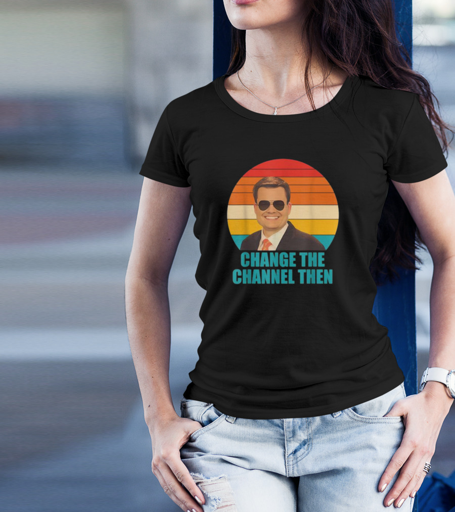 Change The Channel Then Retro Sunglasses News Anchor Stripes T-Shirt