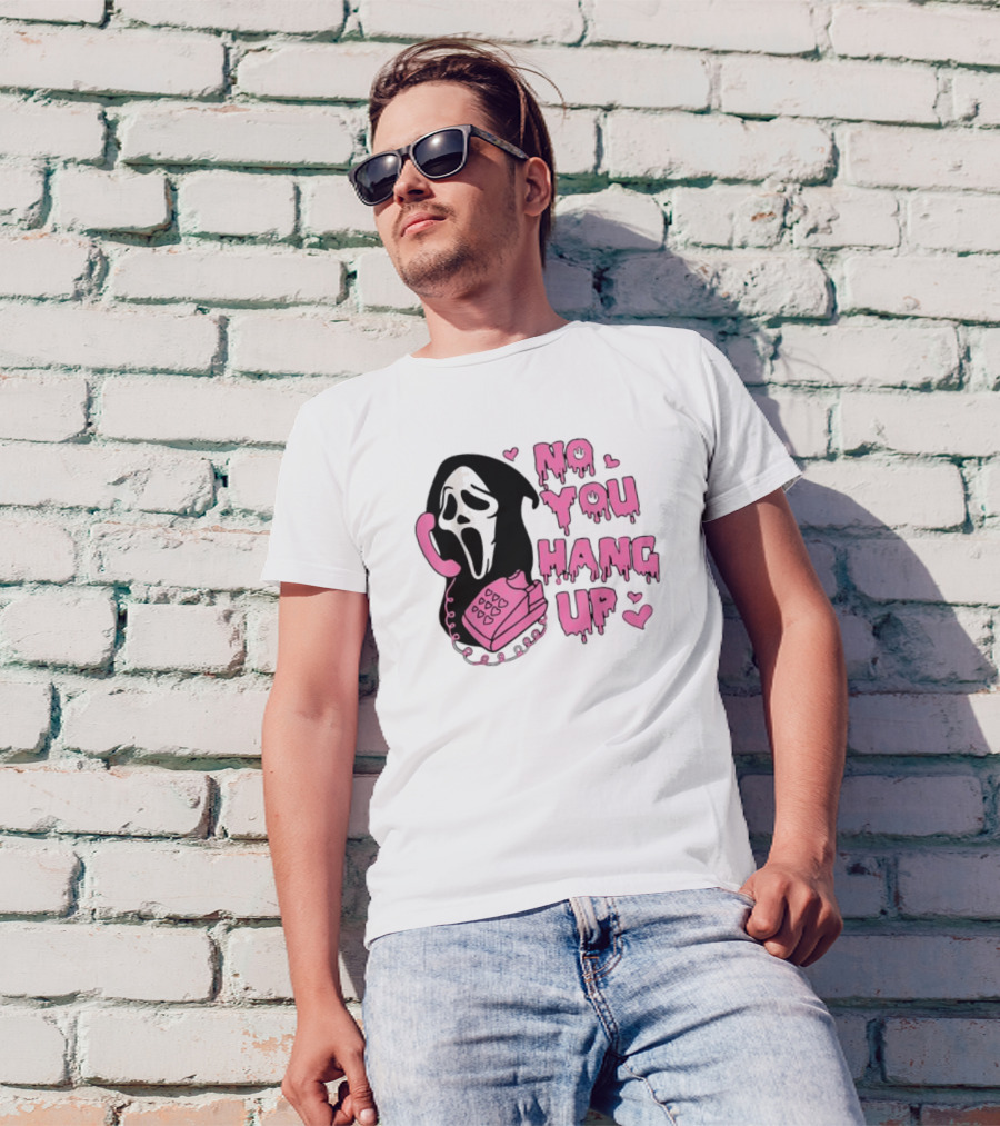 No You Hang Up First Ghost Face Pink Phone Halloween T-Shirt