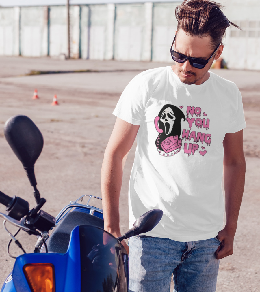 No You Hang Up First Ghost Face Pink Phone Halloween T-Shirt