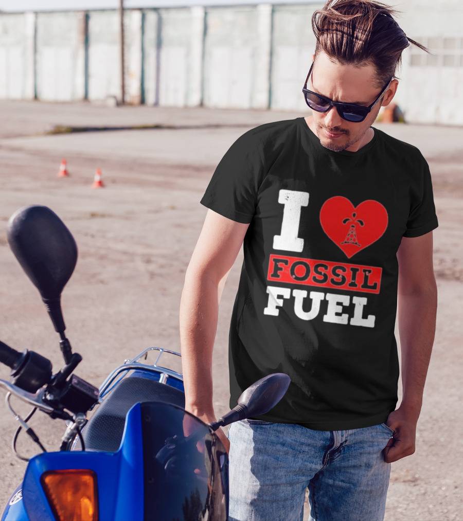 I Heart Fossil Fuel Iconic Oil Rig In Red Heart T-Shirt