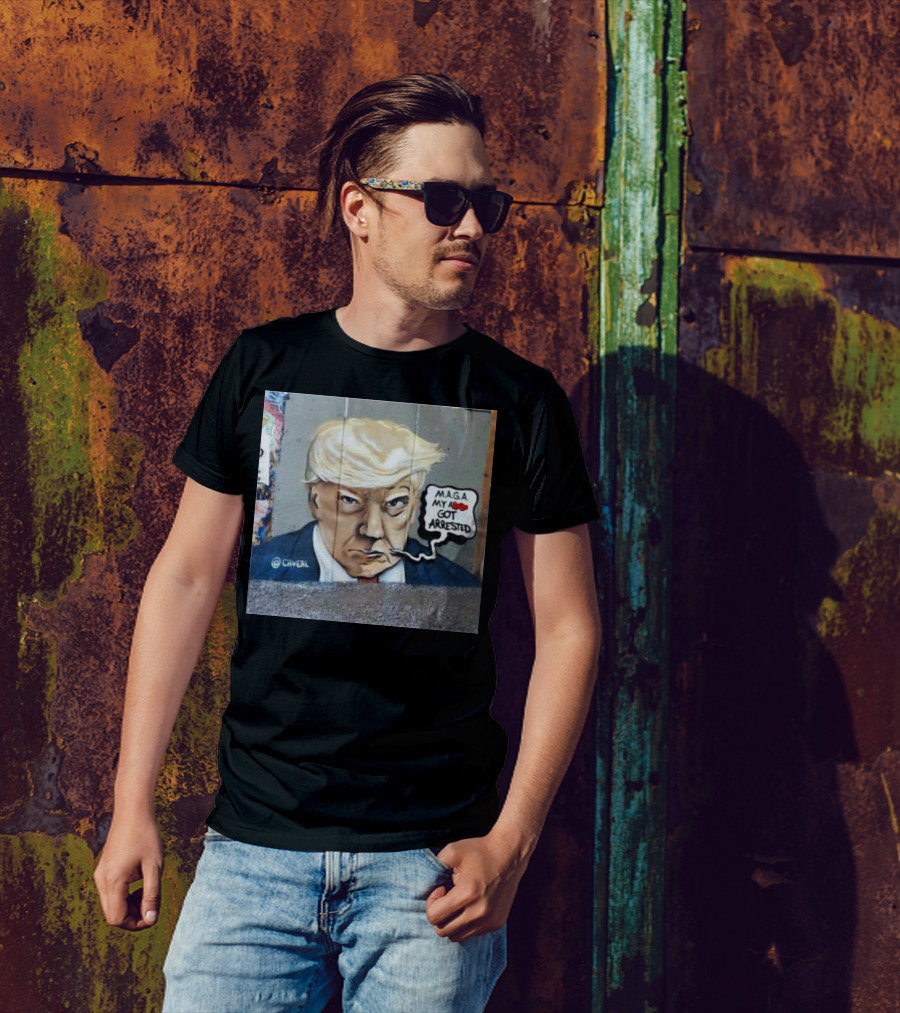 MAGA My As Got Arrested Donald Trump Graffiti Mural Image T-Shirt
