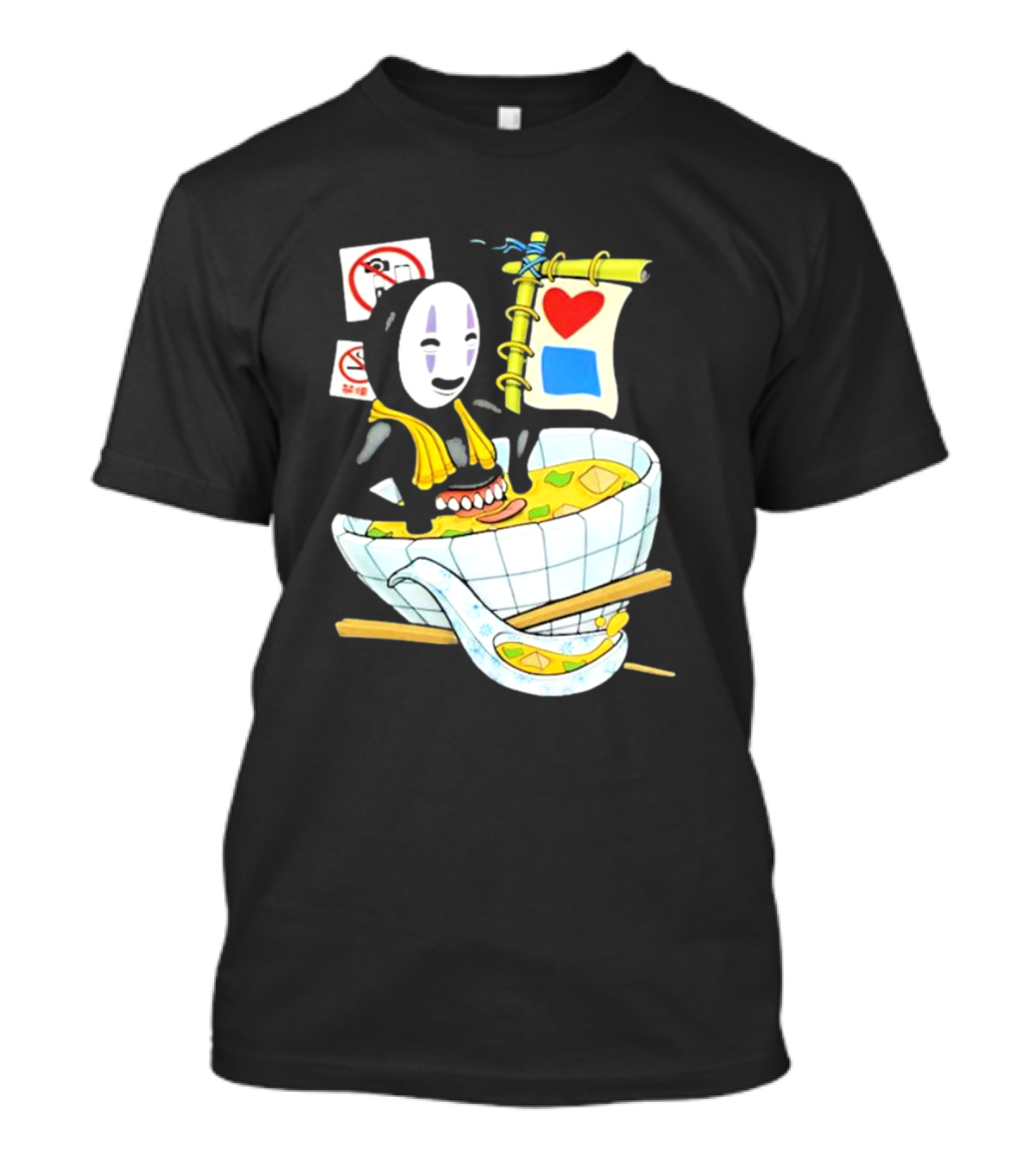 No Face Bluetile Miso Bath Boat With Heart And Blue Square Flag T-Shirt