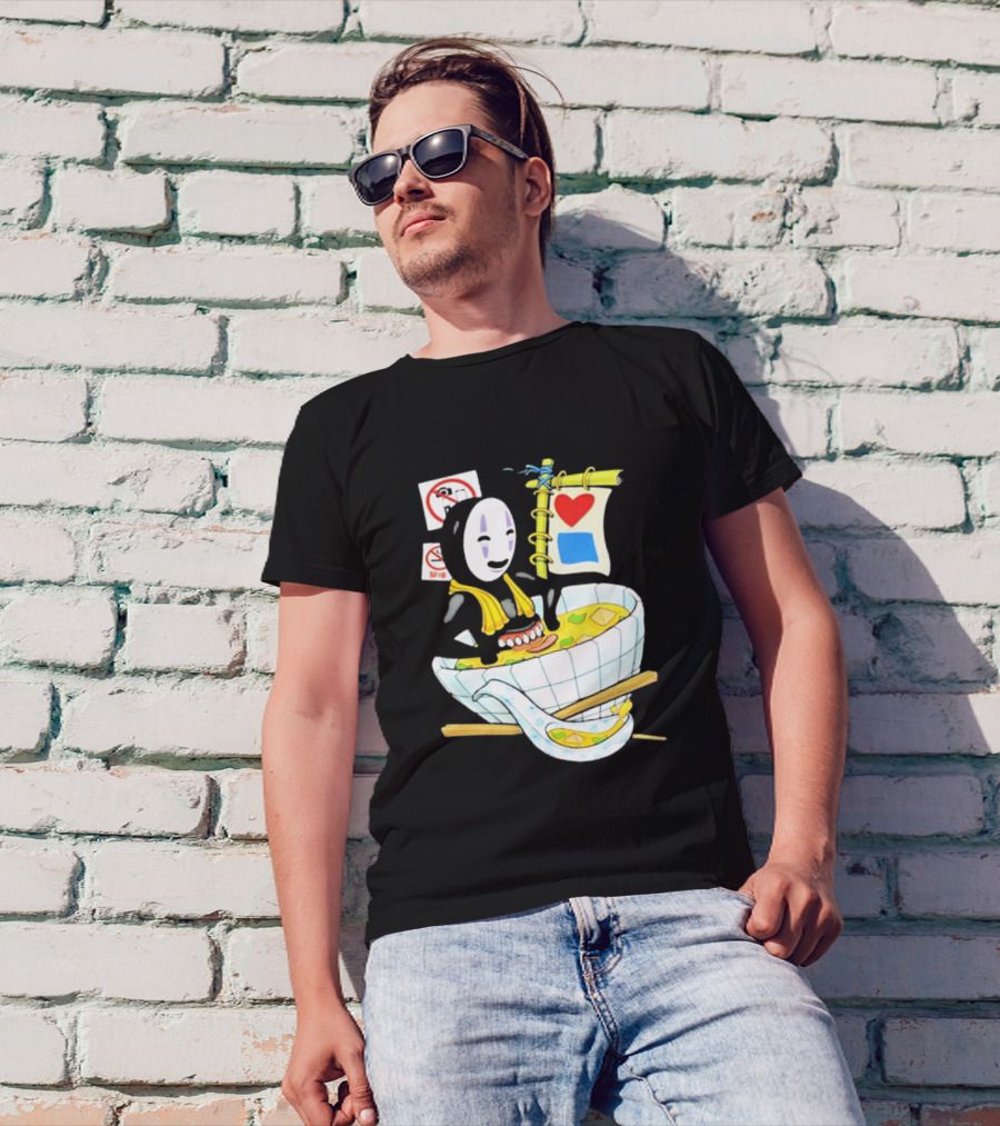 No Face Bluetile Miso Bath Boat With Heart And Blue Square Flag T-Shirt