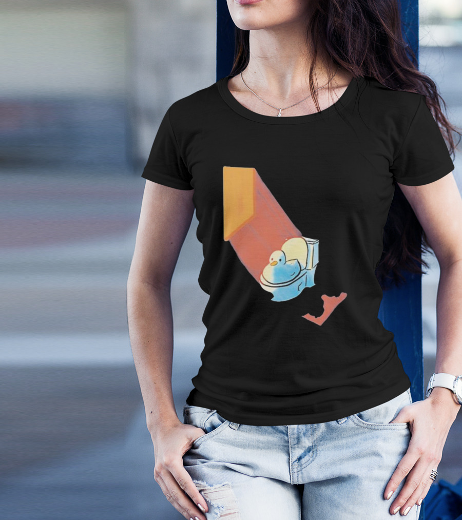 Groovy Space Duck Relaxing In Cosmic Beam On Toilet T-Shirt