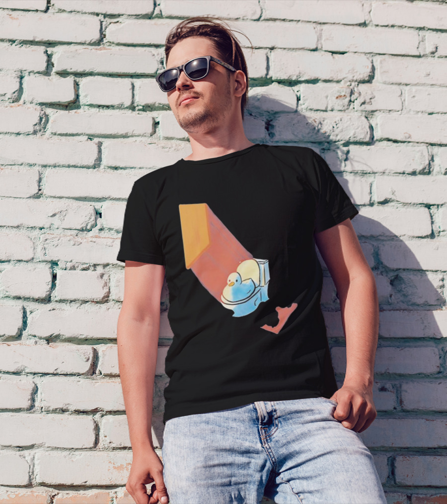 Groovy Space Duck Relaxing In Cosmic Beam On Toilet T-Shirt