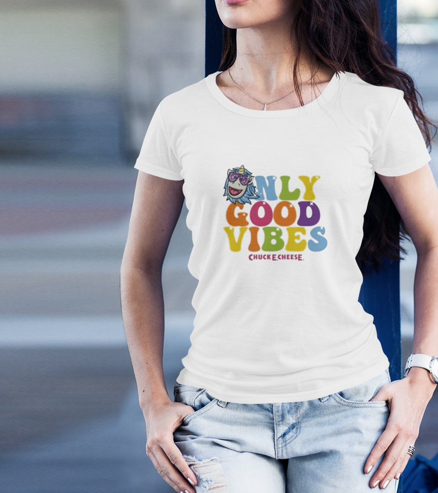 Unicorn Only Good Vibes Chuck E. Cheese Rainbow T-Shirt
