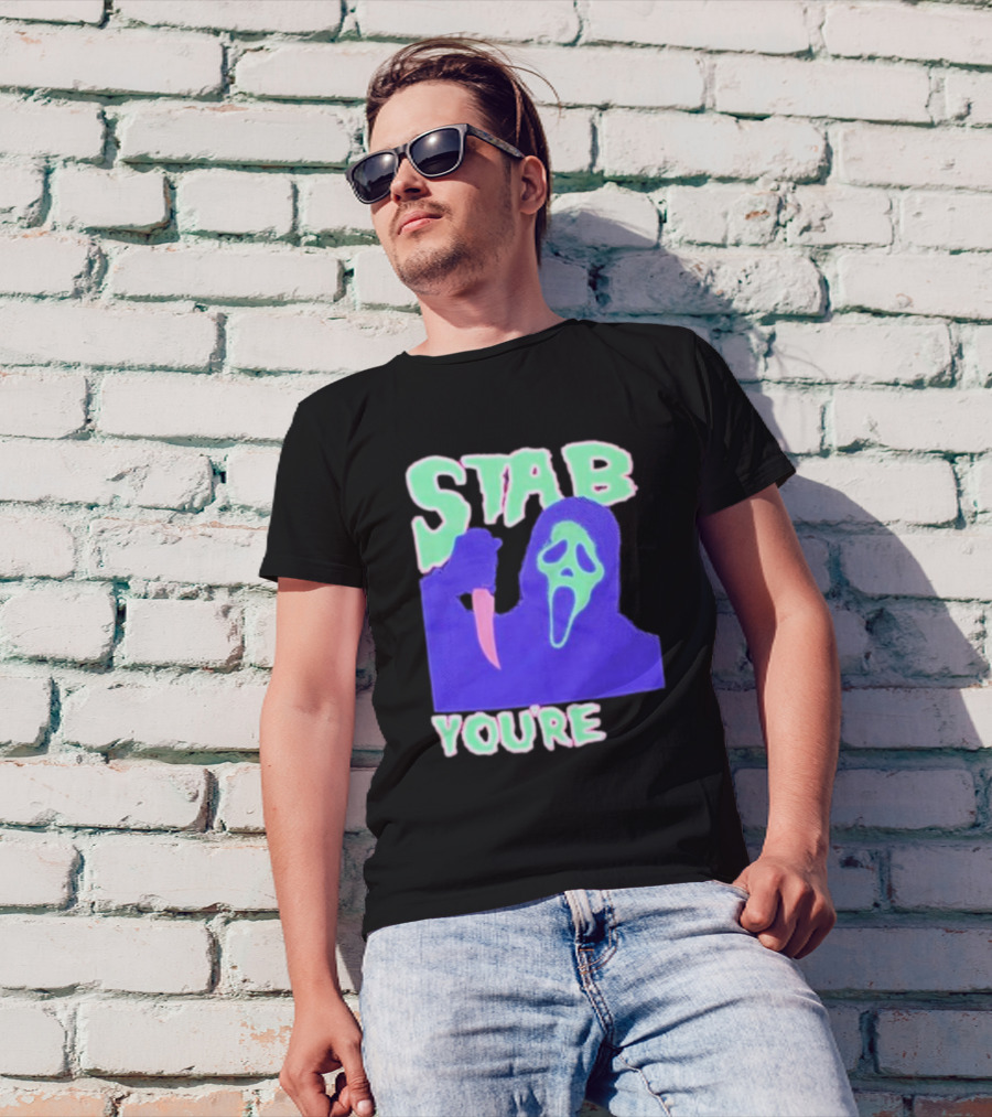 Stab You’re It Neon Horror Mask T-Shirt
