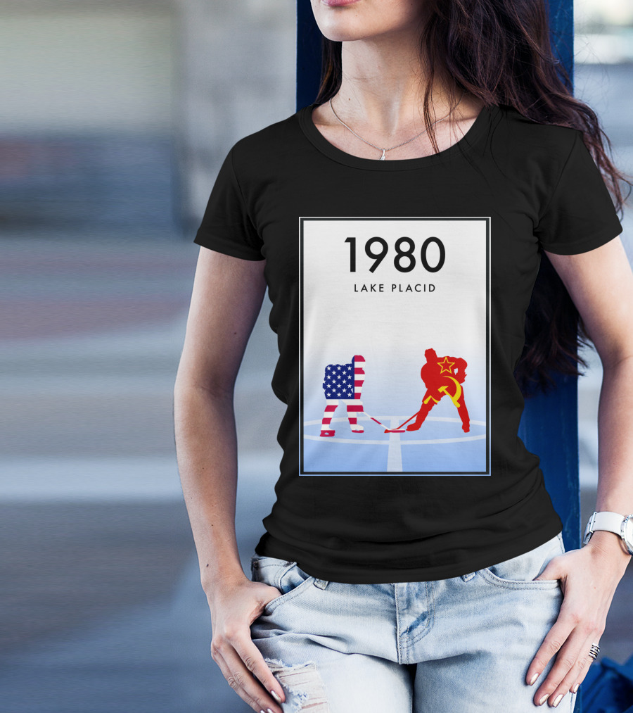 1980 Lake Placid USA Vs USSR Hockey Faceoff T-Shirt