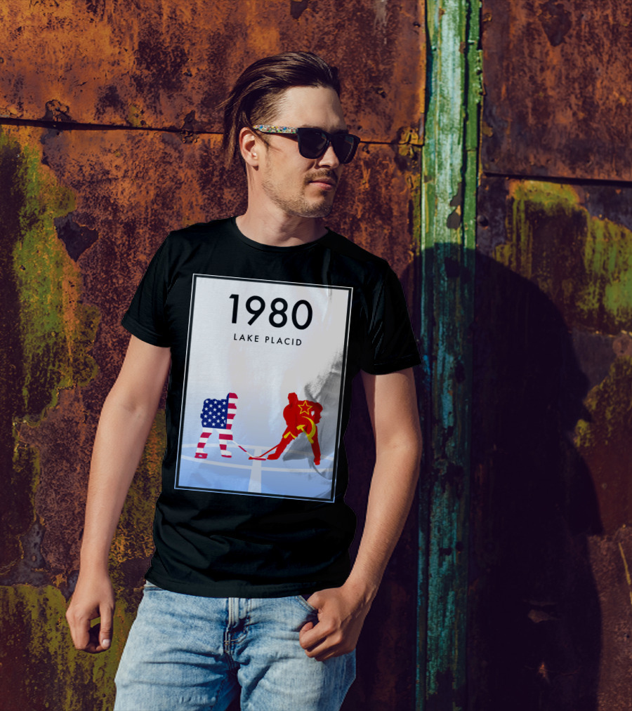 1980 Lake Placid USA Vs USSR Hockey Faceoff T-Shirt
