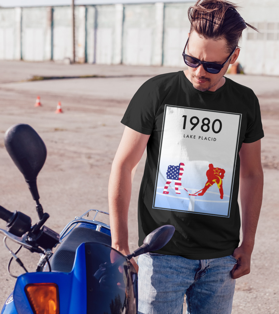 1980 Lake Placid USA Vs USSR Hockey Faceoff T-Shirt