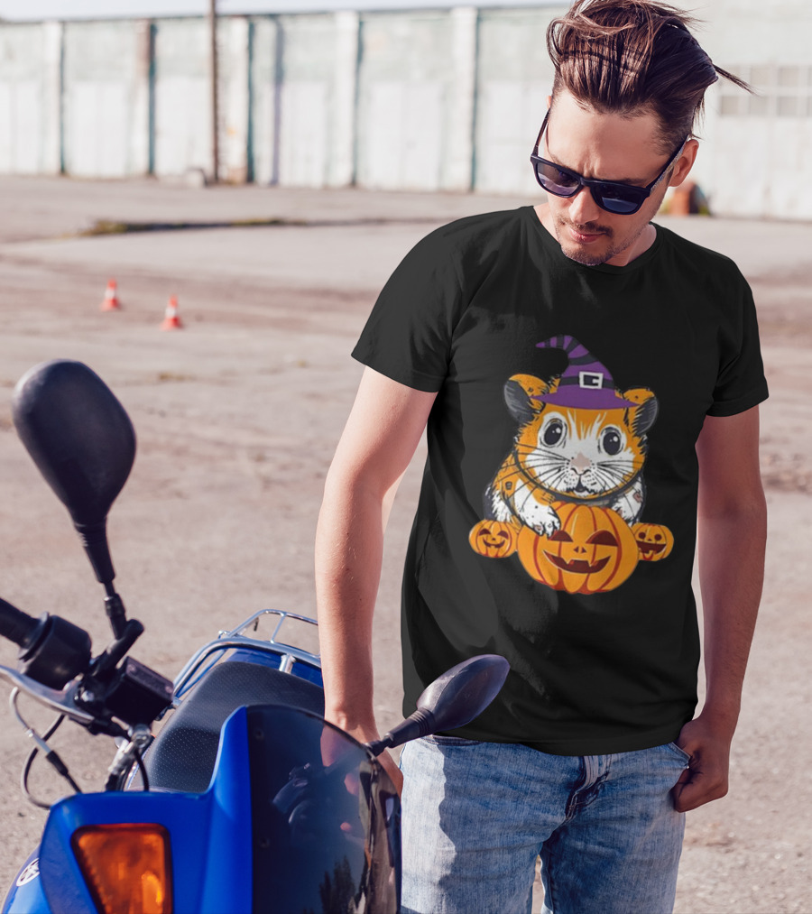 NW2 Halloween Guinea Pig Witch Hat Pumpkin Jack-o'-Lanterns T-Shirt