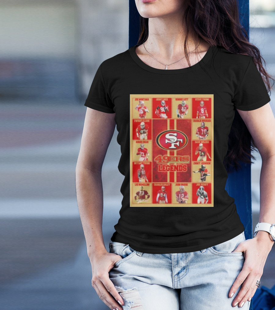 Joe Montana Jerry Rice Ronnie Lott Steve Young Dwight Clark Roger Craig Charles Haley 49ers Legends T-Shirt