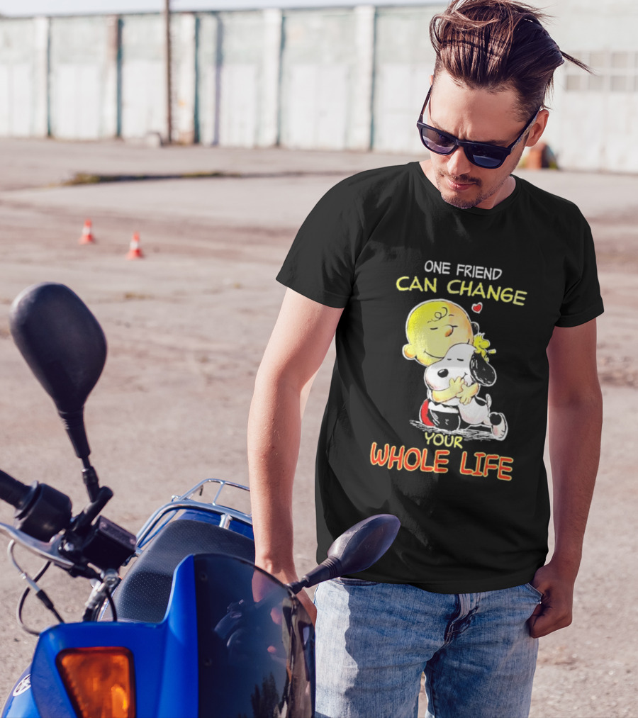 Snoopy And Friends One Friend Can Change Your Whole Life Hugging Image T-Shirt