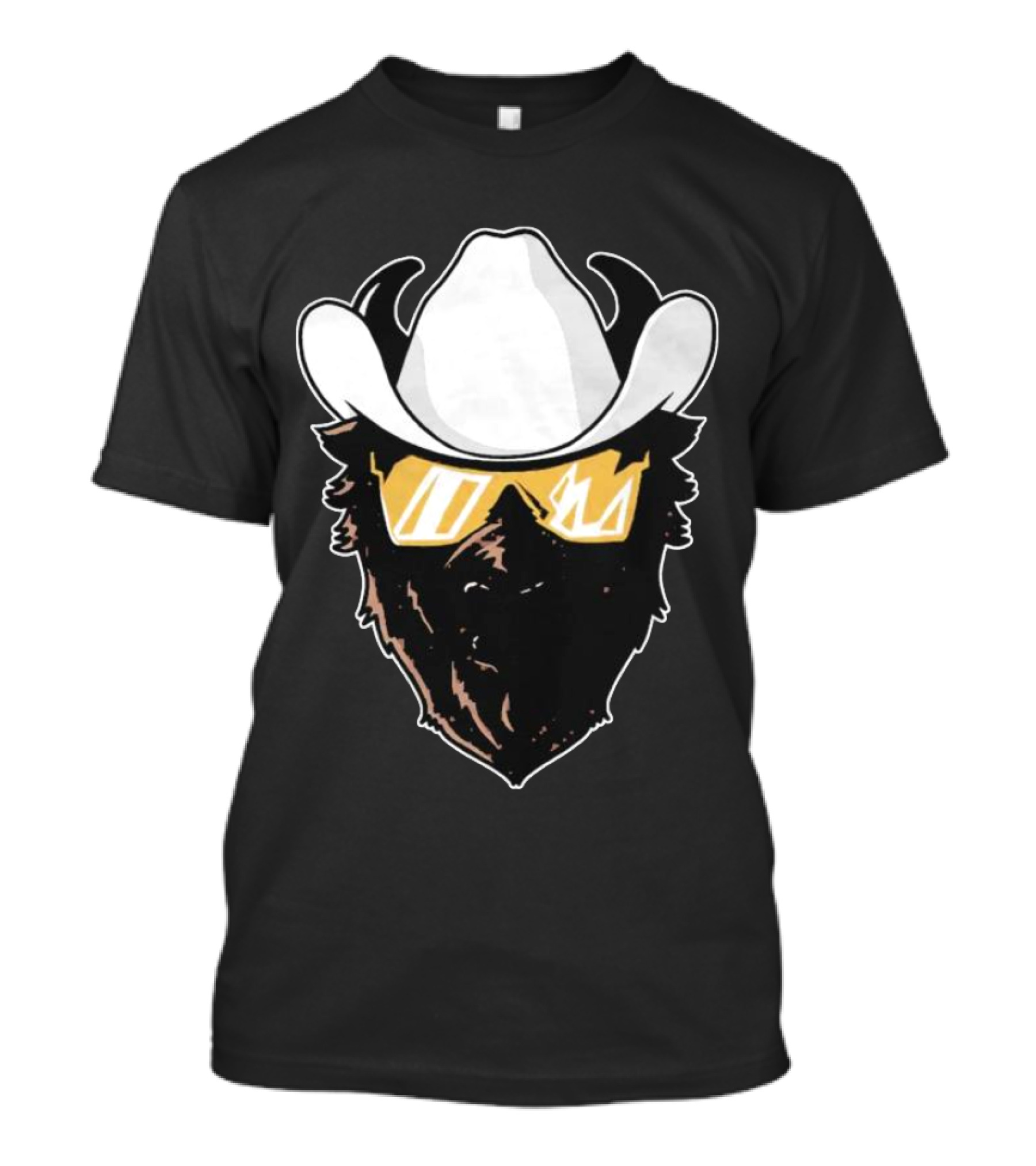 Cowboy Hats Sunglasses Buffalo Head White Hat Yellow Shades T-Shirt