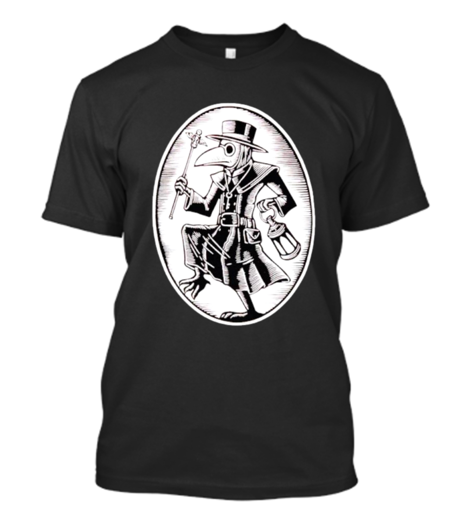 Plague Doctor In Oval Frame With Lantern And Staff T-Shirt
