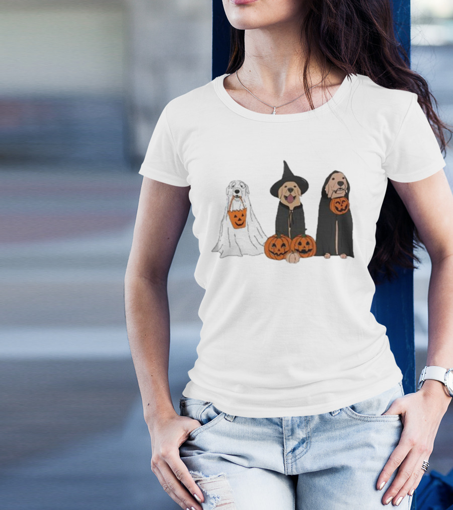 Ghost Dogs Halloween Pumpkin Witch Cloak Trio T-Shirt