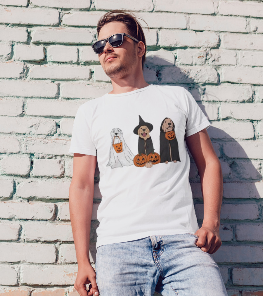 Ghost Dogs Halloween Pumpkin Witch Cloak Trio T-Shirt