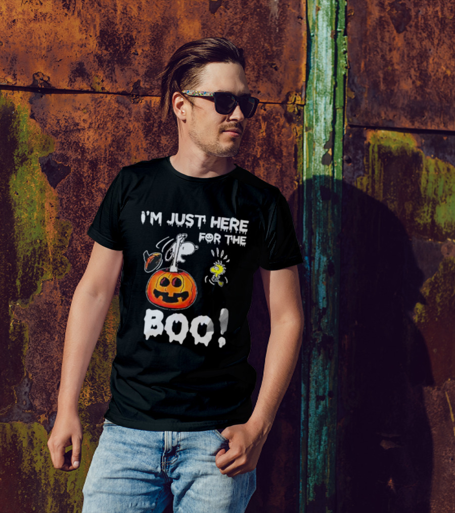 Snoopy And Woodstock Halloween I'm Just Here For The Boo Pumpkin T-Shirt