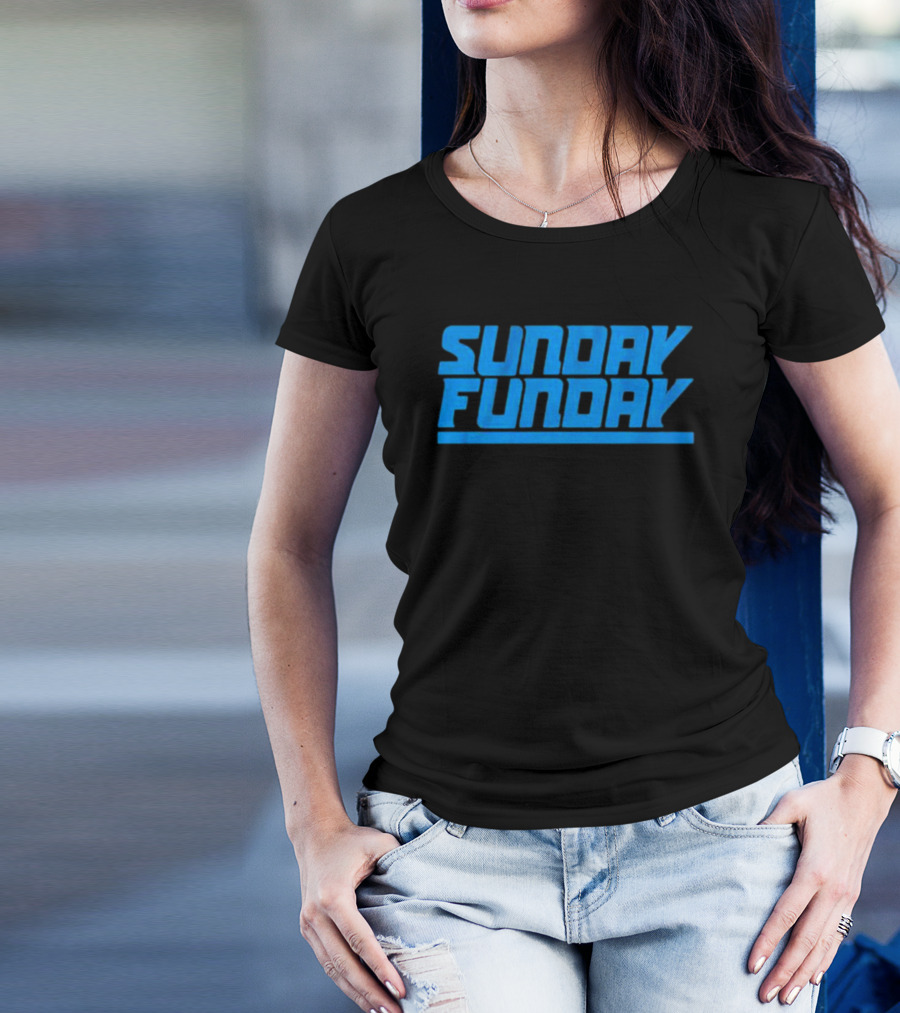 Sunday Funday Detroit Retro Blue Text T-Shirt
