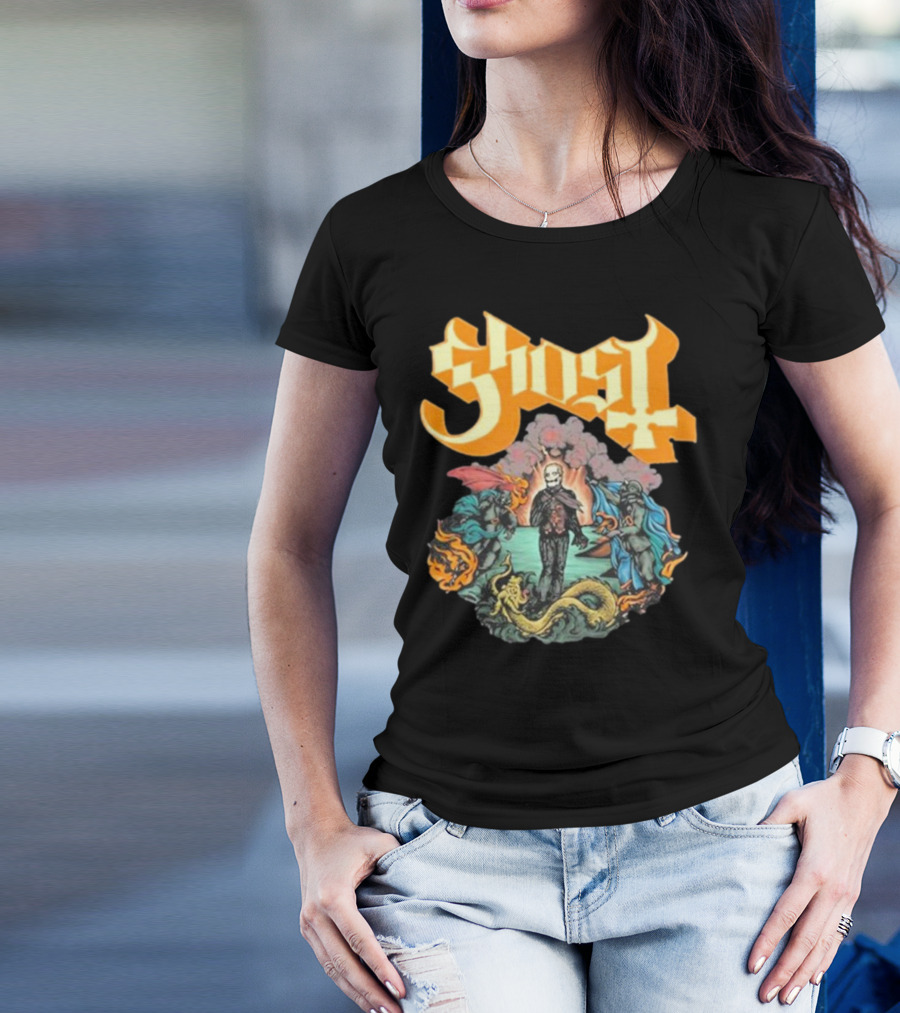 Ghost Boticelli Inspired Papal Figure With Mythical Creatures T-Shirt