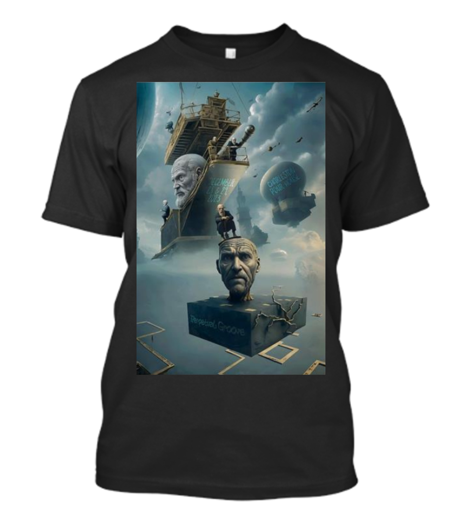 Perpetual Groove Charleston Surreal Floating Structures And Elderly Faces T-Shirt