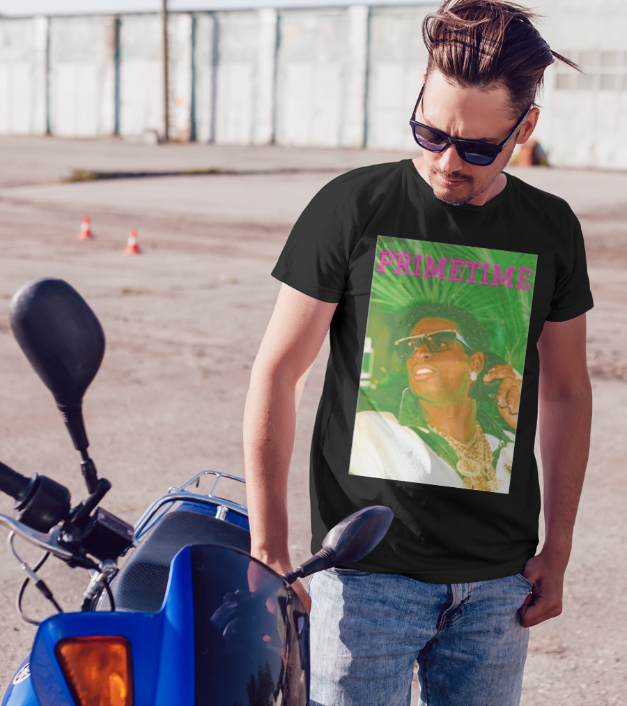 PRIMETIME Deion Sanders Sunglasses Gold Chains Retro Vibe T-Shirt
