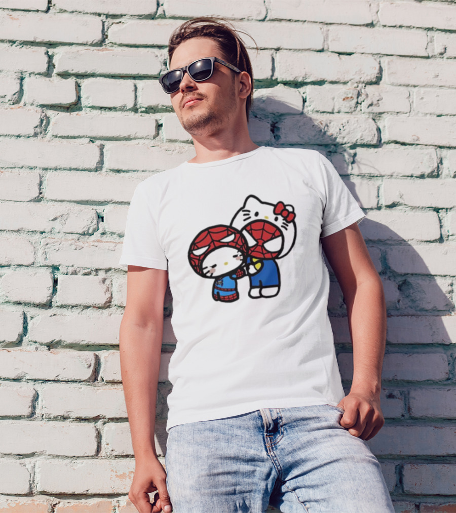 Hello Kitty Spider-Man Crossover Cartoon Characters T-Shirt