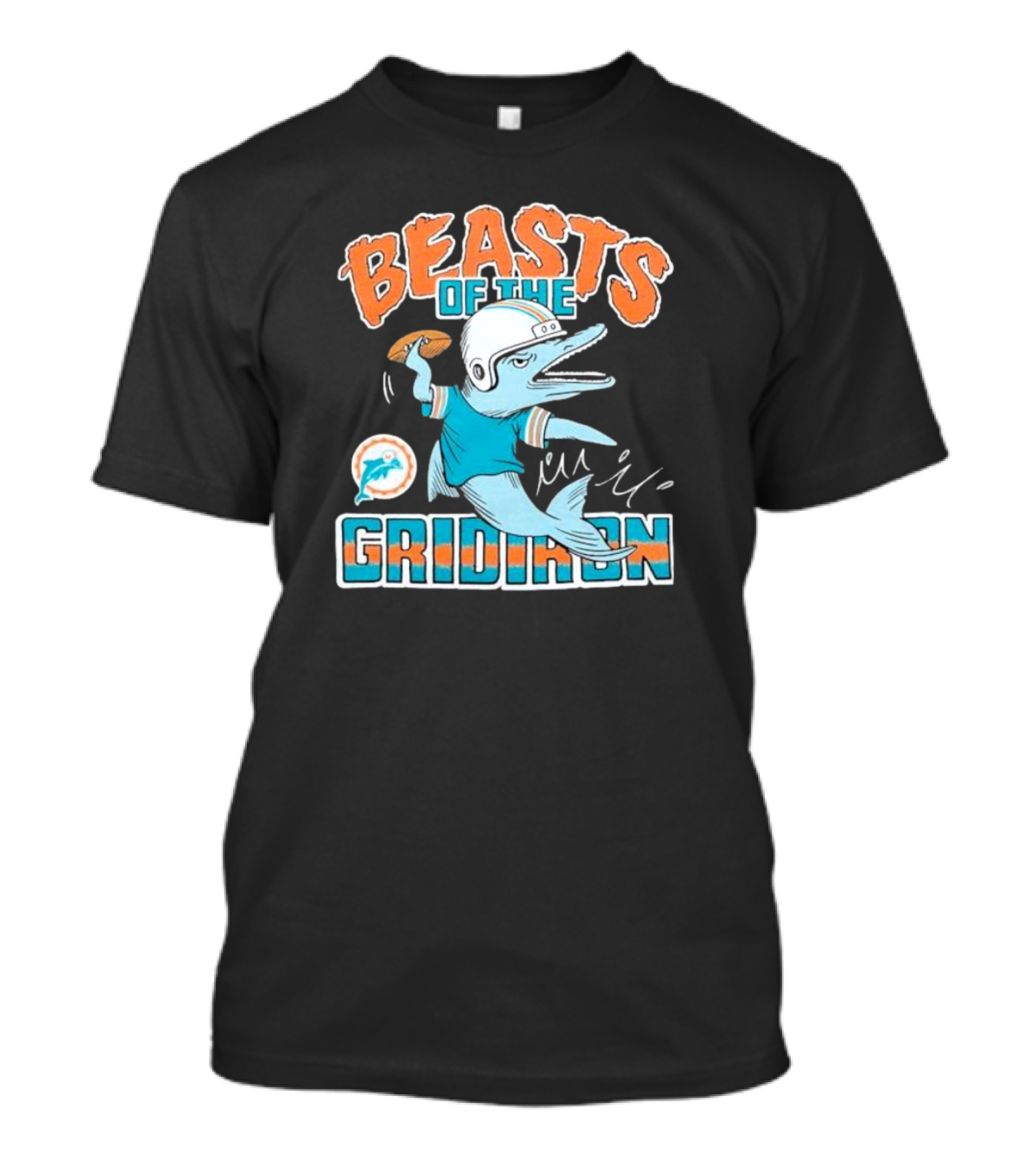 Beasts Of The Gridiron Miami Dolphins Football Throwing Dolphin T-Shirt