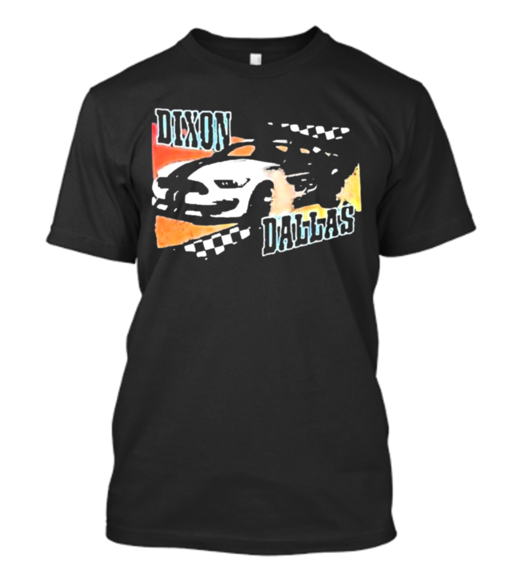 Dixon Dallas Mustang Racing Car With Checkered Flags T-Shirt
