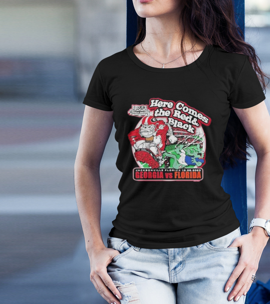 Here Comes The Red And Black Georgia Vs Florida Jacksonville 10.28.2023 T-Shirt