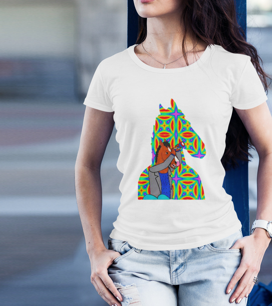 Psychedelic Bojack Horseman Silhouette With Colorful T-Shirt