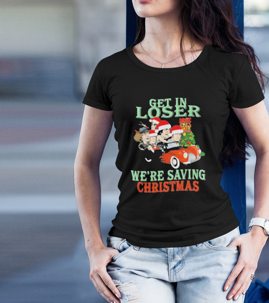 Get In Loser ACDC We're Saving Christmas Vintage Car Holiday T-Shirt