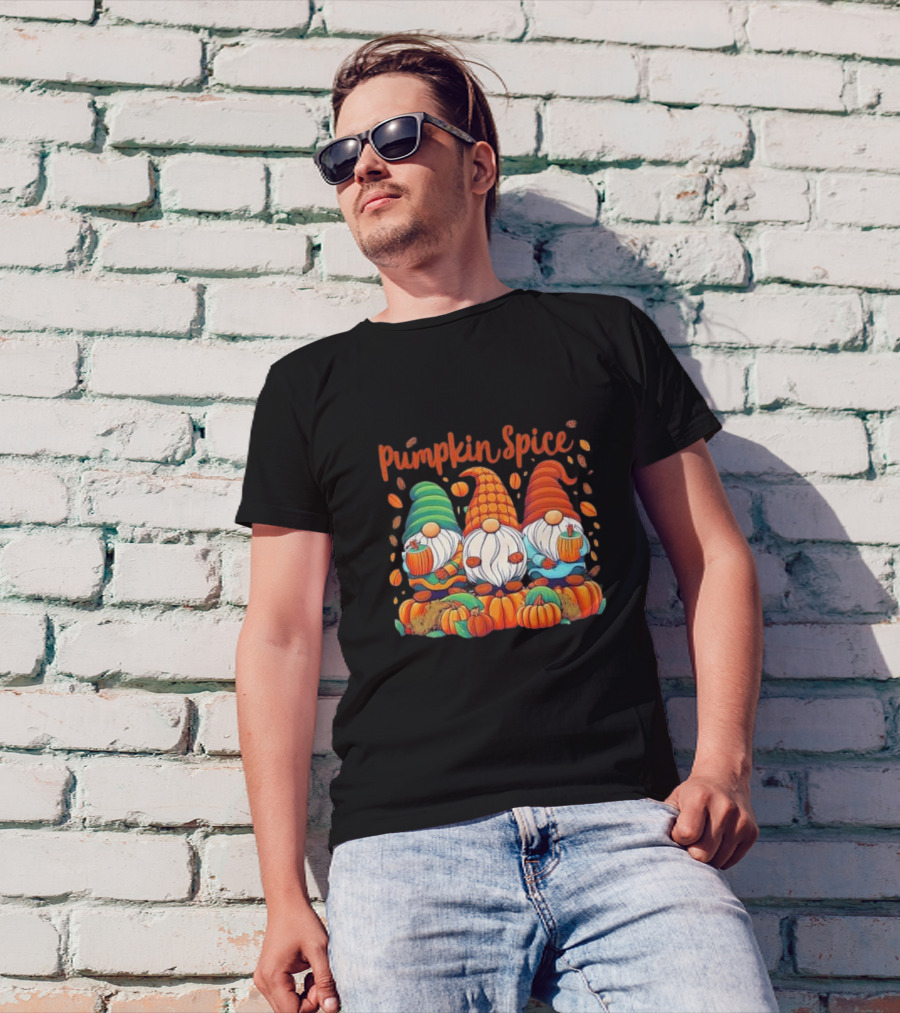 Pumpkin Spice Gnomes With Autumn Leaves And Pumpkins T-Shirt