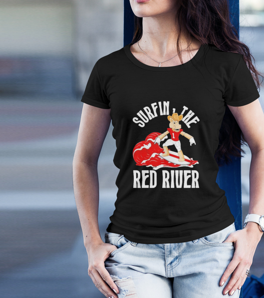 Surfin The Red River Rr Cowboy Surfboard Sports T-Shirt