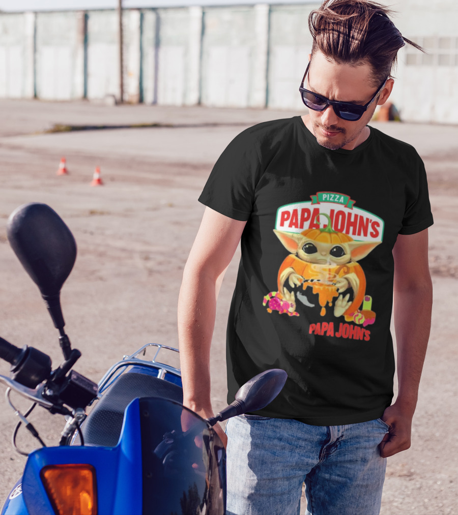 Papa John's Pizza Baby Yoda Pumpkin Halloween T-Shirt