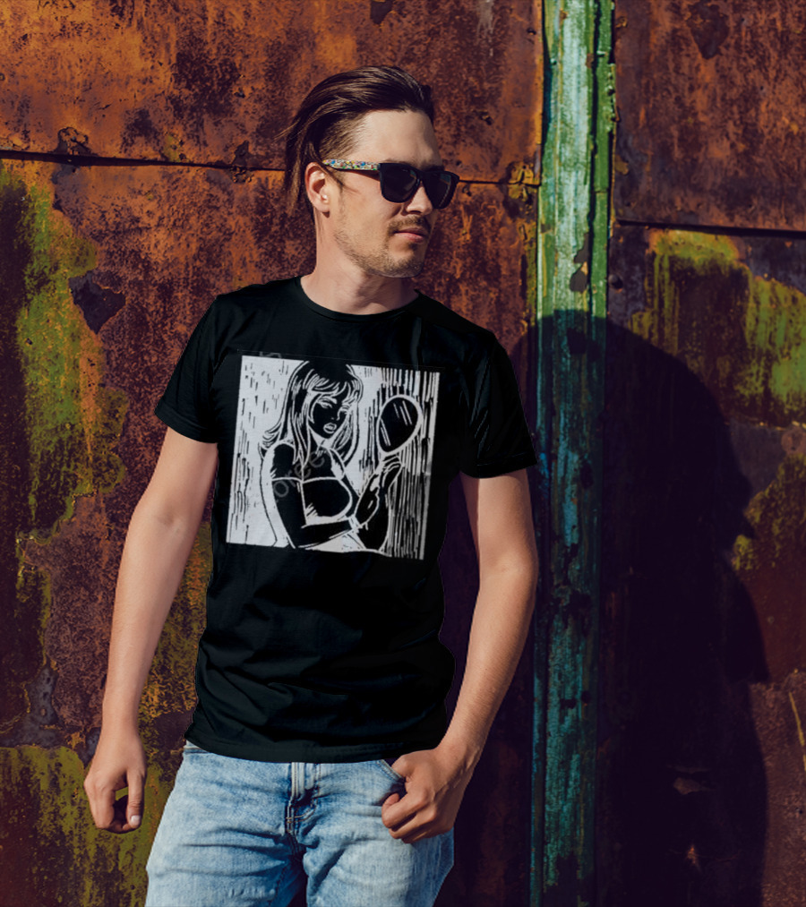 Billie Eilish Store Mirror Art Black And White Line Drawing Woman With Handheld Mirror T-Shirt