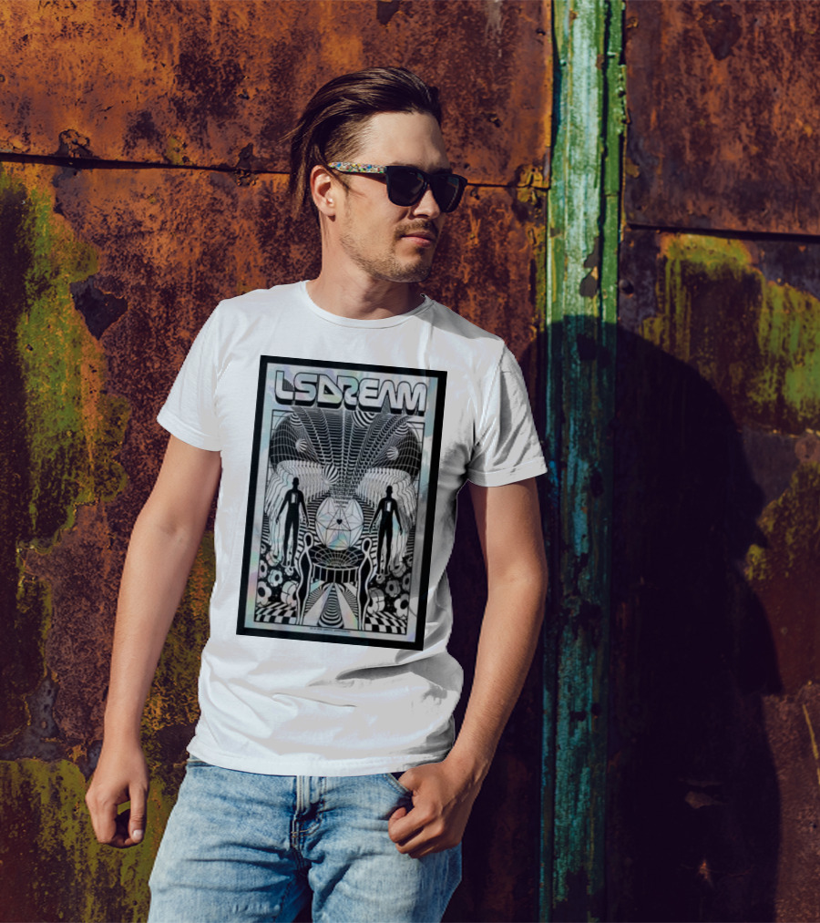 LSDREAM Trippy Psychedelic Geometric Silhouettes With Cosmic Patterns And Symmetry T-Shirt