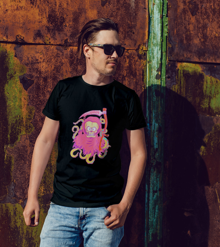 Mark Hoppus Hi My Name Is Mark Reaper Retro Neon Grim Reaper T-Shirt