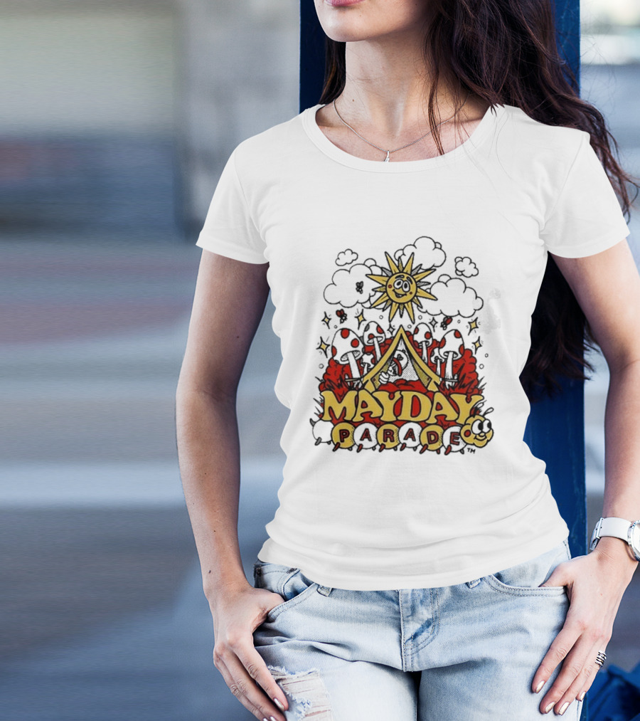 Mayday Parade Whimsical Sun And Mushrooms Caterpillar T-Shirt