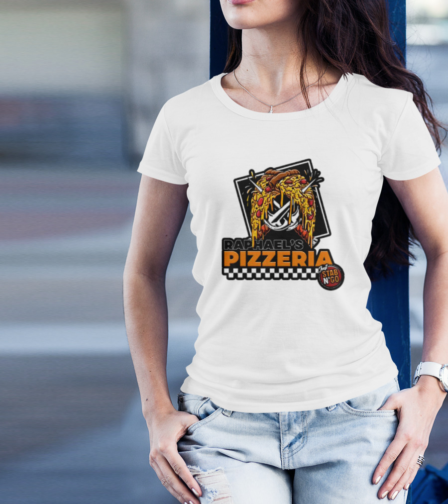 Raphael's Pizzeria Just Stab N' Go Pizza Graphic With Slicing Swords T-Shirt