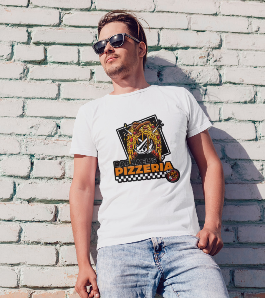 Raphael's Pizzeria Just Stab N' Go Pizza Graphic With Slicing Swords T-Shirt
