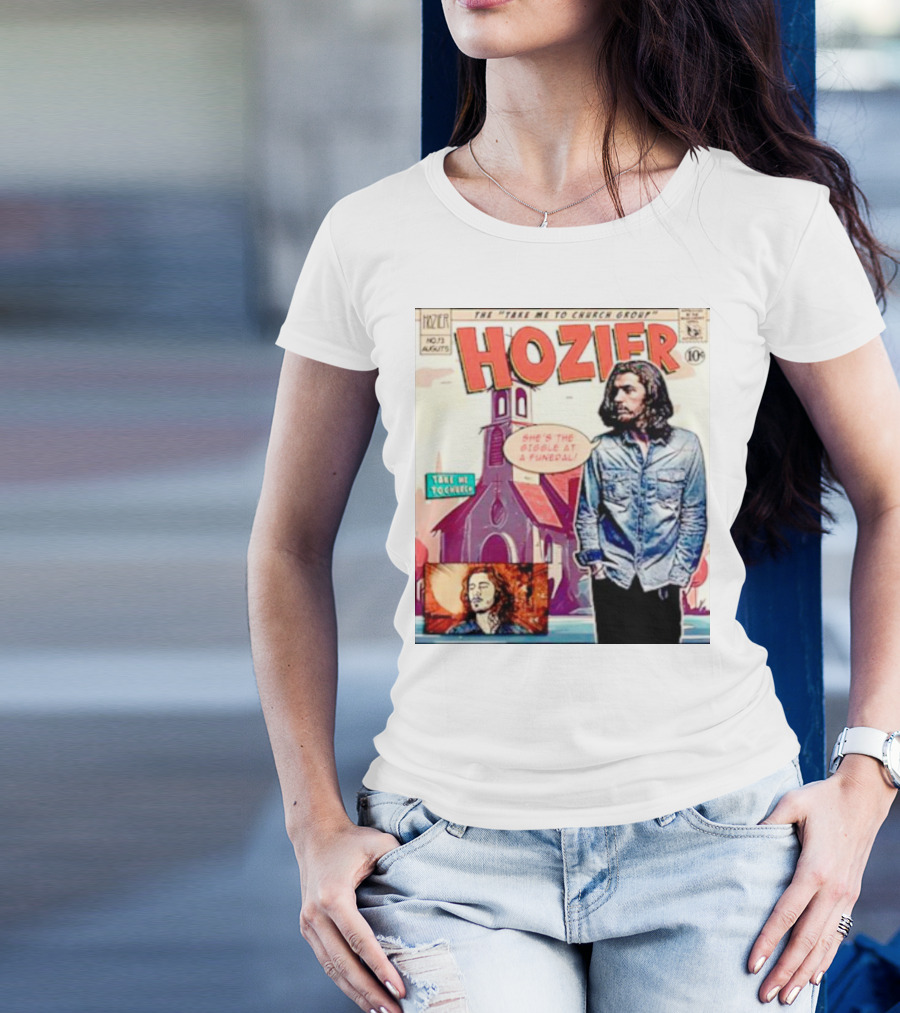 Hozier The Take Me To Church Group Comic Style With Giggle At A Funeral Text T-Shirt