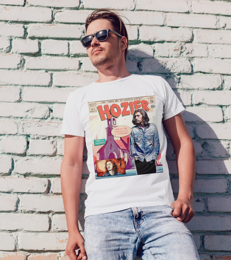 Hozier The Take Me To Church Group Comic Style With Giggle At A Funeral Text T-Shirt