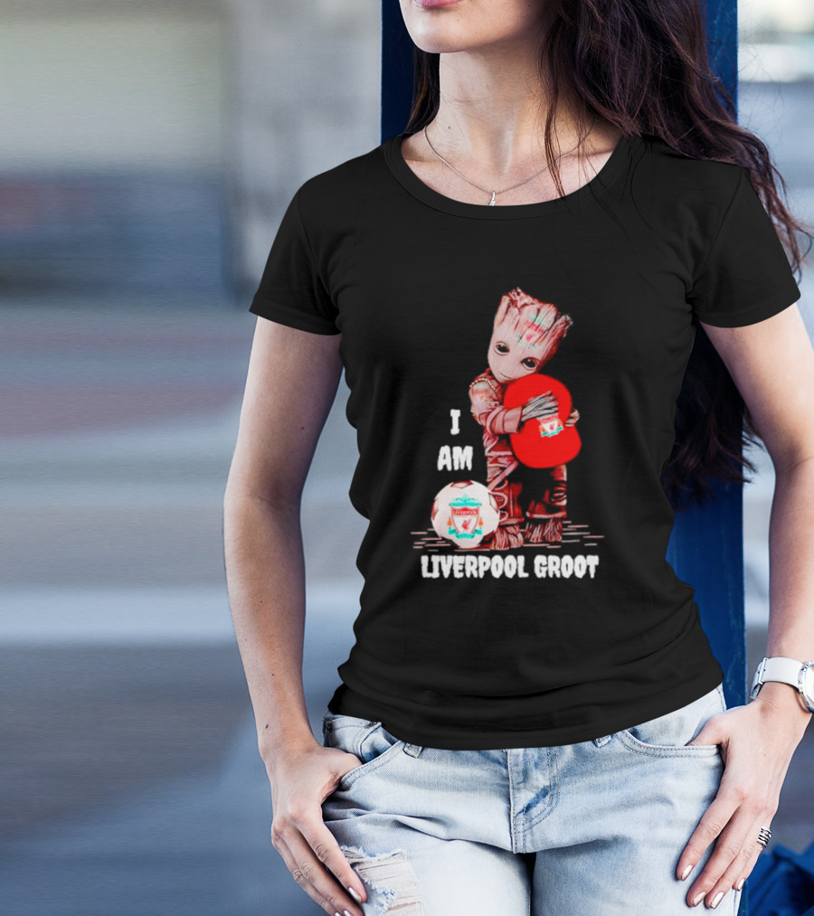 Groot I Am Liverpool FC Soccer Ball Hugging Tree Creature T-Shirt