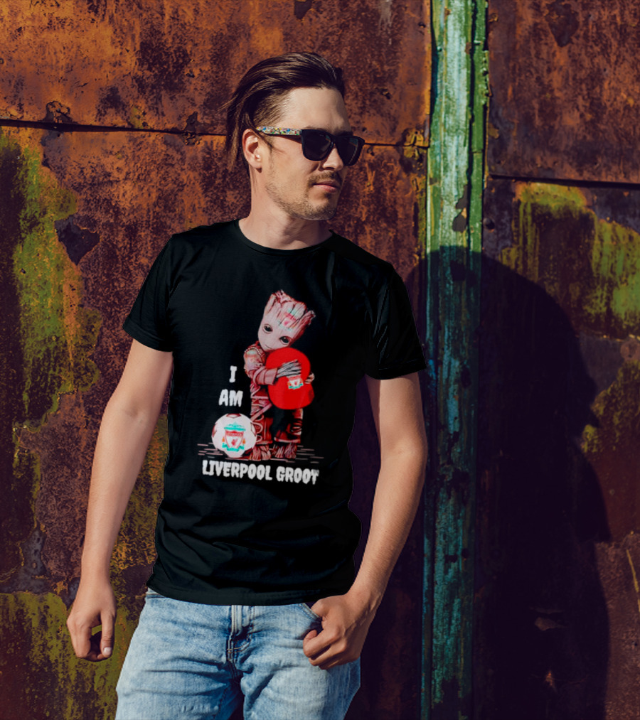 Groot I Am Liverpool FC Soccer Ball Hugging Tree Creature T-Shirt