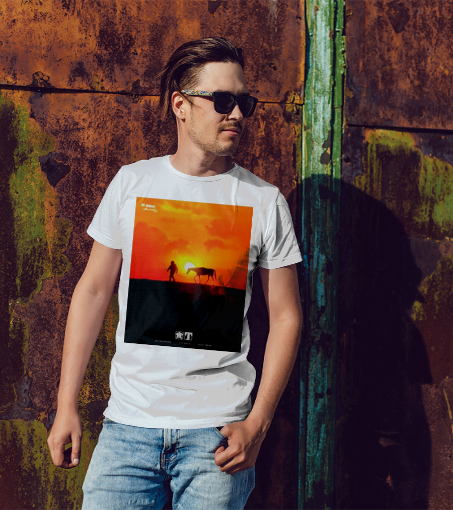 Houston Sunset Astronaut With Horse In Space City Meets Wild West T-Shirt