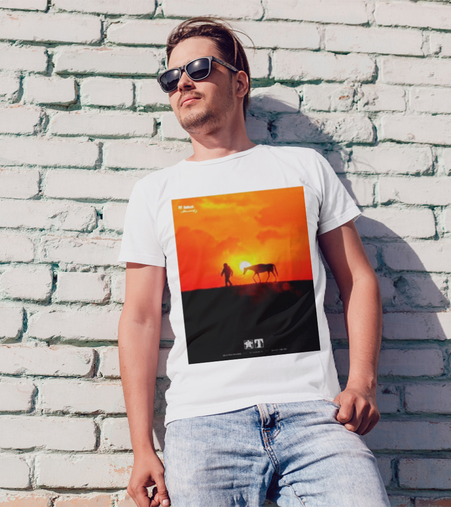 Houston Sunset Astronaut With Horse In Space City Meets Wild West T-Shirt