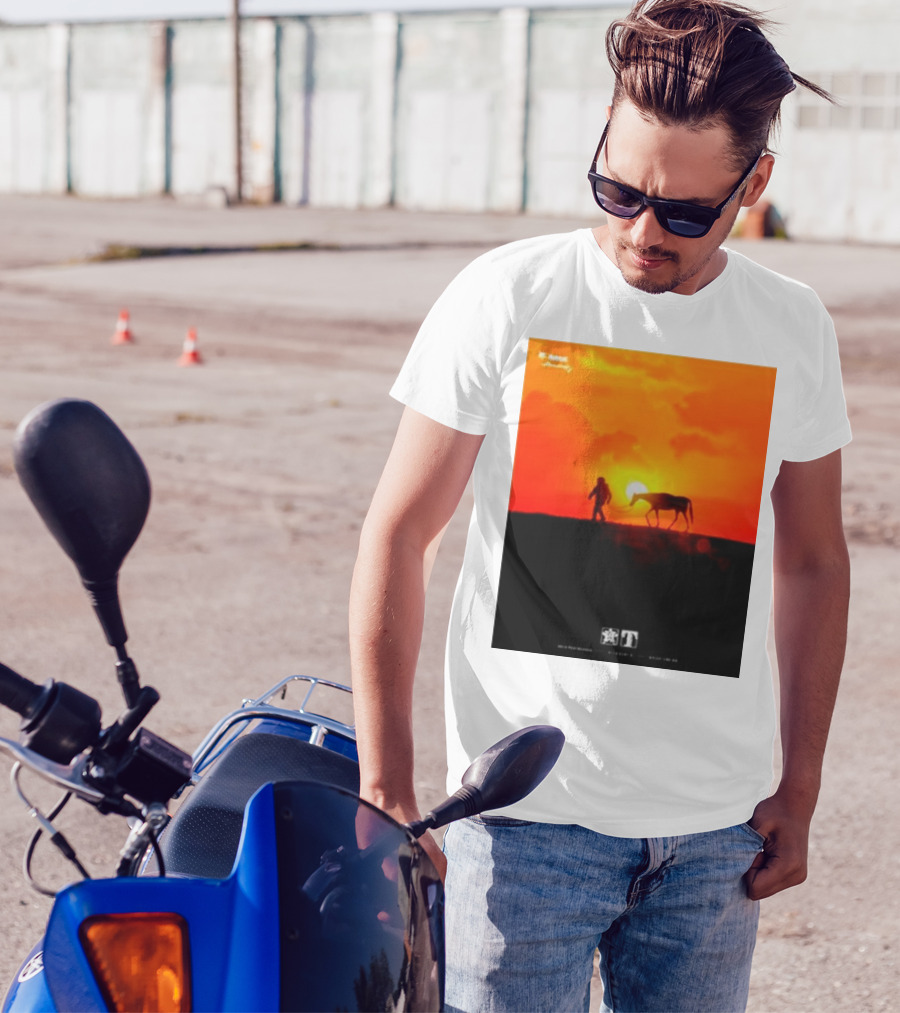 Houston Sunset Astronaut With Horse In Space City Meets Wild West T-Shirt